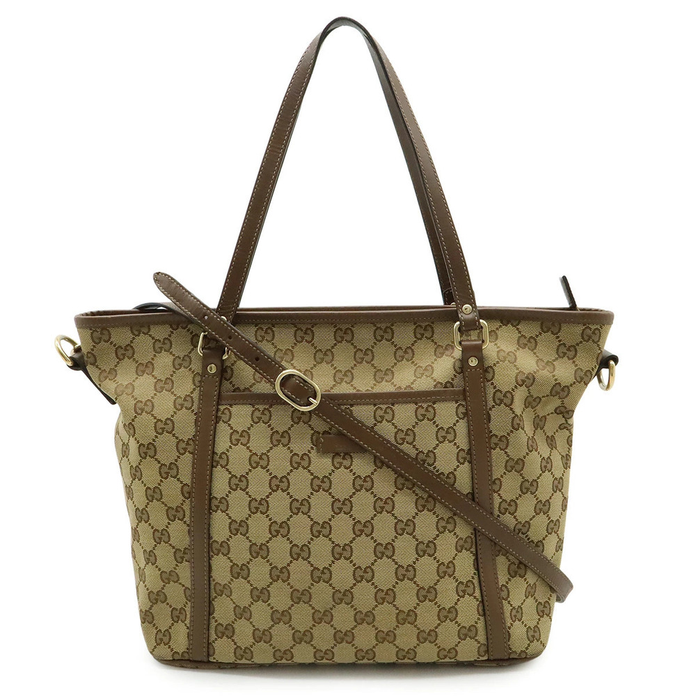 Gucci GG Canvas Tote Bag Crossbody Beige Cream Brown